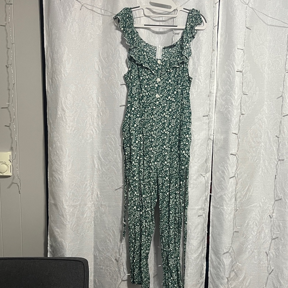 BloomChic Emerald Floral Ruffle Jumpsuit